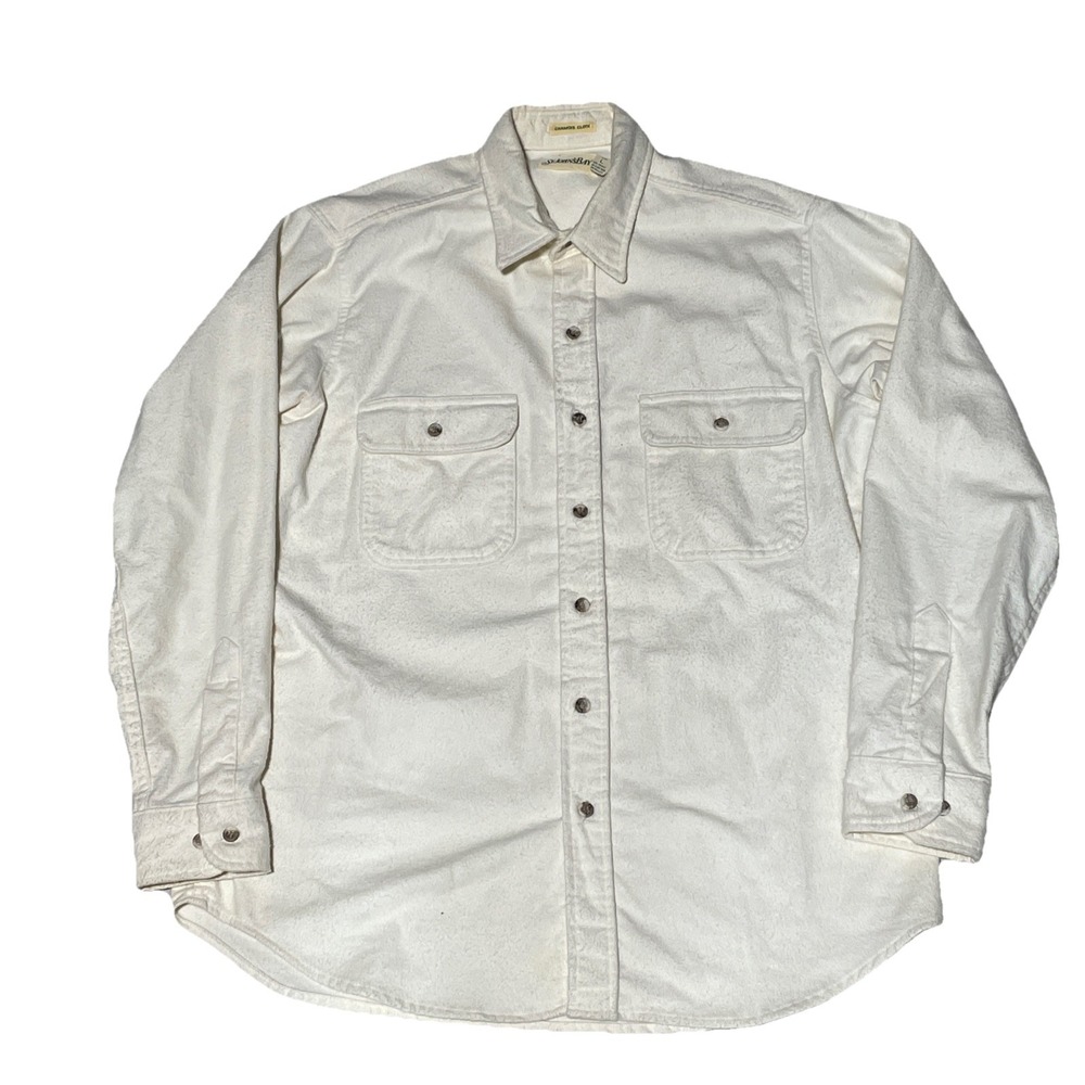 Vintage 80s 90s St. John's Bay Cream Heavy Chamois Button Up Shirt USA Size L